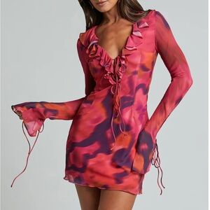 Showpo Multicolor Ruffled Long Sleeve Dress
